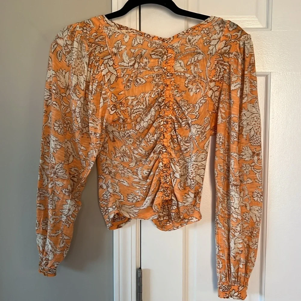 ￼Free People Say the Word Floral Cropped Top Long Sleeve